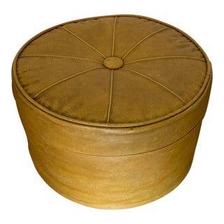 Mid Century Mustard Yellow Button Tufted Ottoman Pouf For Sale