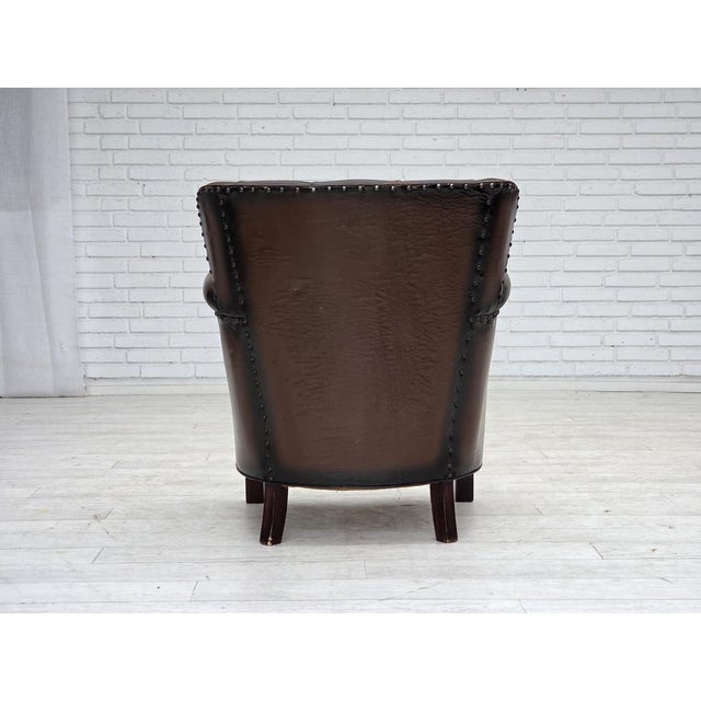 Vintage Danish Lounge Chair in Brown Furniture Leather and Velour, 1930s For Sale - Image 10 of 18