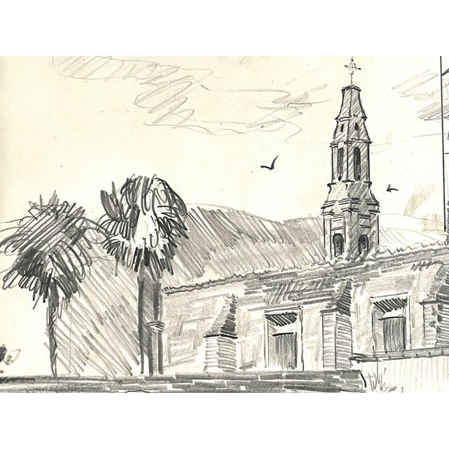 Contemporary Leonard Scheu Impressionist Architectural Figures Signed Drawing Gouache For Sale - Image 3 of 11