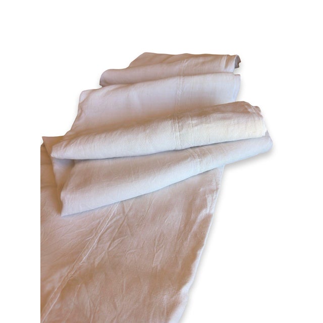 Antique French Oat Linen Sheet Monogrammed Rustic Luxe Hemp Linen Style Trousseau Bedding For Sale In Philadelphia - Image 6 of 10