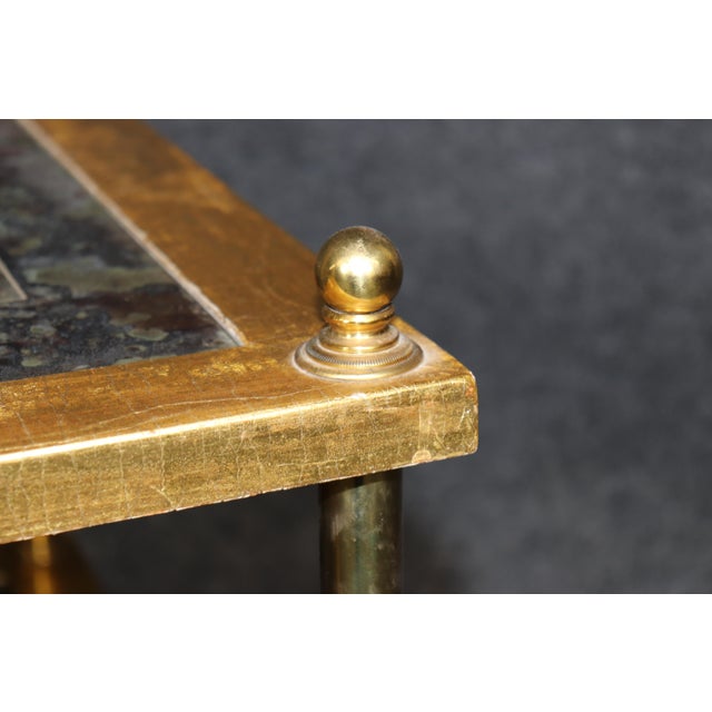 Maison Jansen Pair Directoire Style Brass and Giltwood Eglomise Top End Tables For Sale - Image 4 of 13