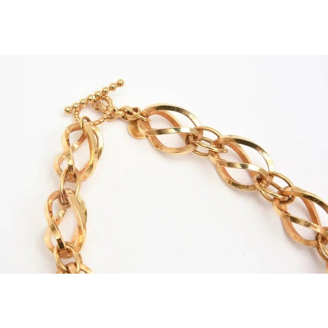 Modern Vintage French Dominique Aurientis Gold Link With Blue, Green, Turquoise Resin Ball Necklace 80's For Sale - Image 3 of 9