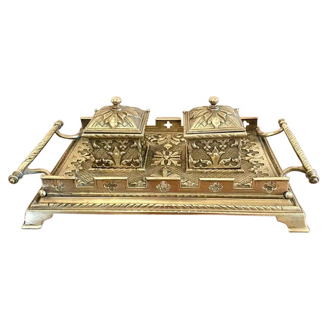 Antique Victorian Brass Desk Set For Sale