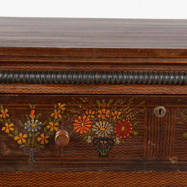 19th Century Hungarian Original Hand-Painted Pine Chest of Three Drawers For Sale - Image 11 of 16