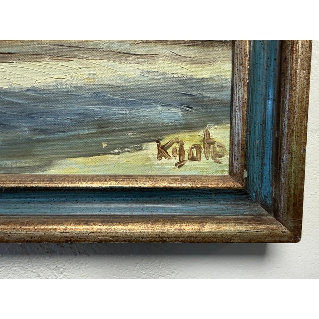 Impressionist architectural landscape painting of windmills. The painting is oil on canvas and is signed “Kijote” or...