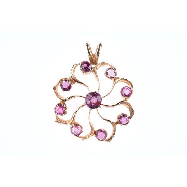 Contemporary Vintage 14k Ruby starburst pendant For Sale - Image 3 of 4