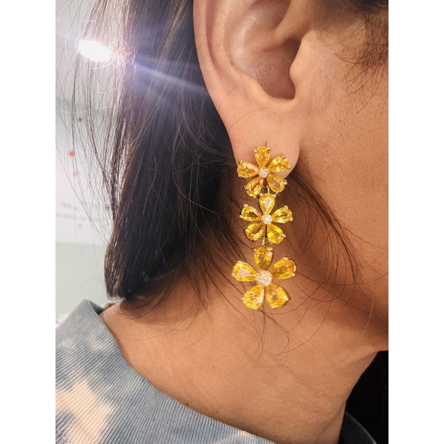 Roshe Jewels Sapphire Diamond Earrings 18k Yellow Gold Drop Earrings, A Pair For Sale - Image 10 of 12