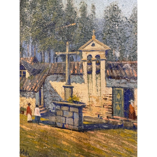 Blue 20th Century Oil on Canvas "The Chapel of Consolation" For Sale - Image 8 of 11