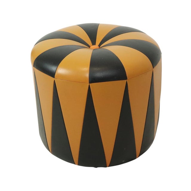 Vintage Round Pouf in Faux Leather, 1960s For Sale - Image 6 of 14