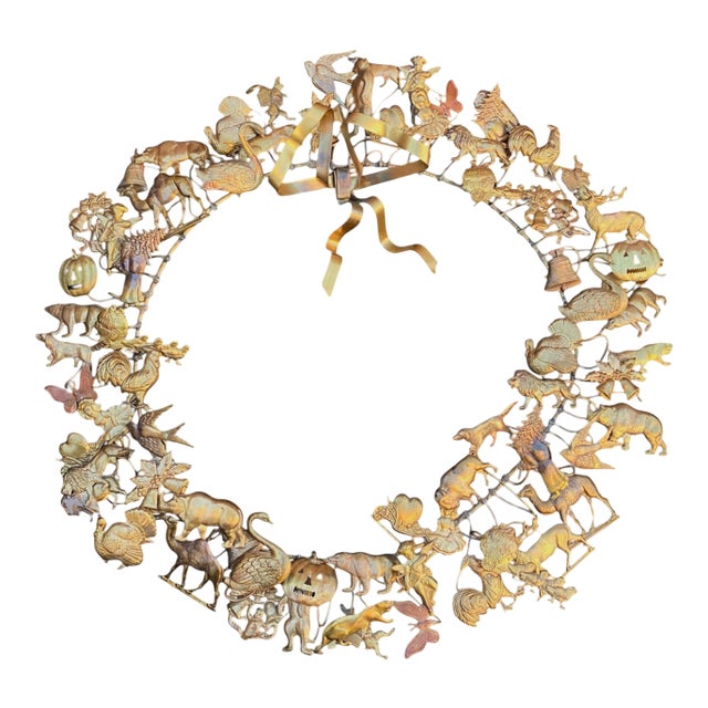 Late 20th Century Large Petites Choses All-Seasons Brass Wreath Dresden Easter Christmas Halloween Etc. For Sale