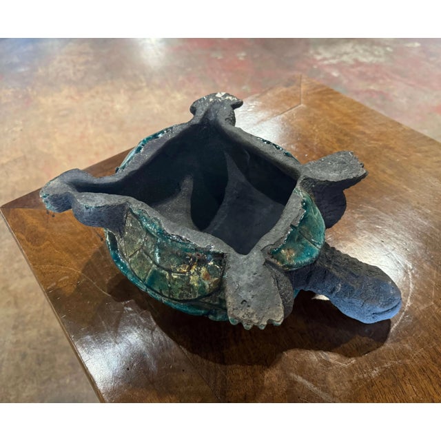 Vintage French Carved Ceramic Two-Tone Crackled Turtle Sculpture Raku ...