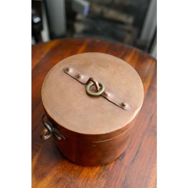Metal French Antique Copper Lidded Cooking Pot Stock Pot Cauldron Primitive Cooking For Sale - Image 7 of 11