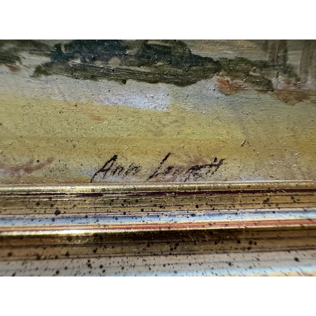 Late 20th Century Ann Vaughan Leggett Signed Original Landscape Painting Figures Trees Gilt Frame For Sale In Atlanta - Image 6 of 9