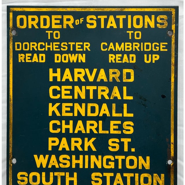 Rare Authentic Antique Enamel on Steel Boston Trolly - Streetcar Destination Sign - Circa 1920s For Sale - Image 4 of 11