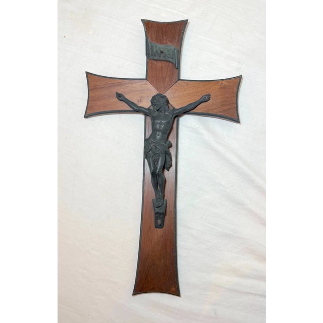 Religious High Quality Antique Carved Wood Gilt Bronze Religious Jesus Wall Crucifix Cross For Sale - Image 3 of 14