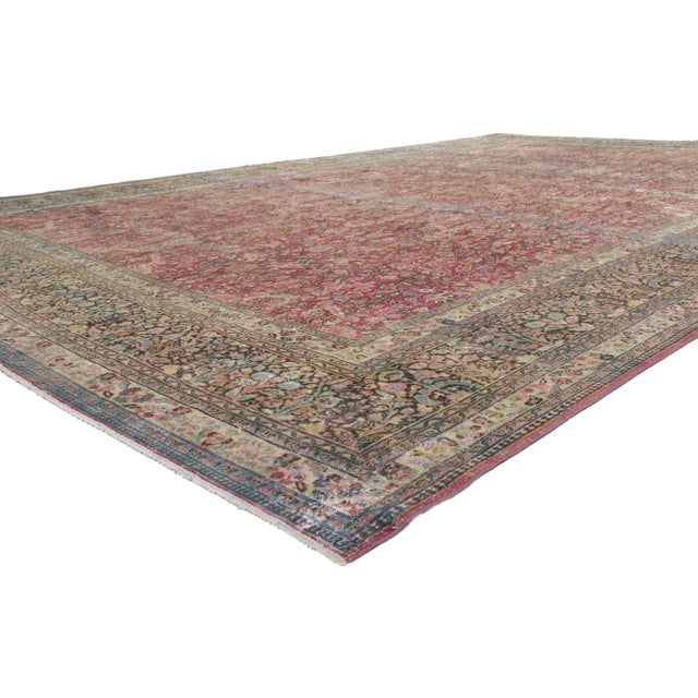 Distressed Antique Persian Khorassan Rug - 11'10 X 18'08. Warm and inviting with rustic sensibility, this hand-knotted...