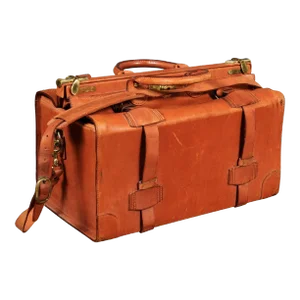 Small Vintage English Brown Leather Handmade Case with Brass Hardware