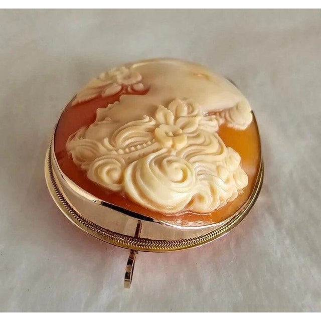 Italian Neapolitan Gold Carved Shell Cameo Brooch Pendant, 1988 For Sale - Image 10 of 17