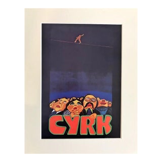 Vintage Jan Sawka "CYRK" Polish Circus Print in 11x14 Mat, 1979 For Sale