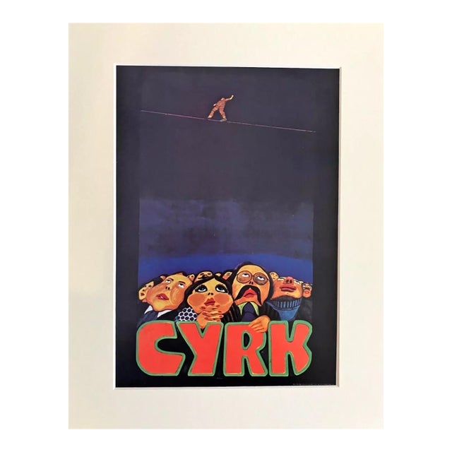 Vintage Jan Sawka "CYRK" Polish Circus Print in 11x14 Mat, 1979 For Sale