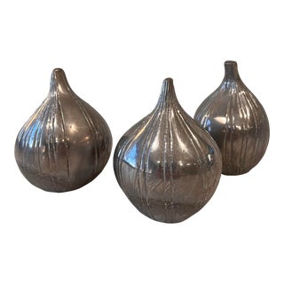 Set of 3 Pewter Onion Shaped Decorative Objects For Sale