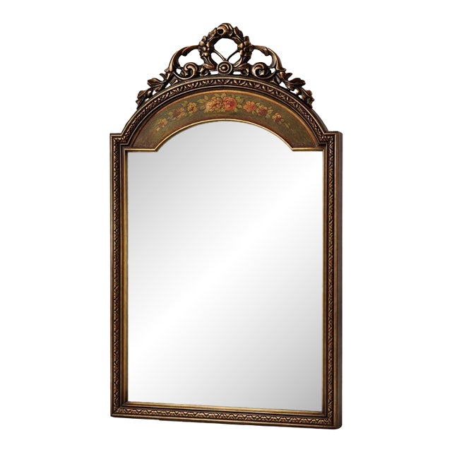 Antique French Rococo Revival Giltwood Mahogany Crest Mirror For Sale