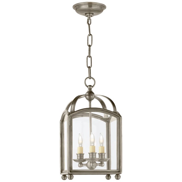 Arch Top Mini Lantern in Antique Nickel Designer: Chapman & Myers Canopy: 5.75" Round Mounting: Chain Shade Detail: Clear...