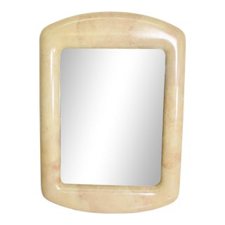 1970s J Robert Scott Cushion Frame Mirror in Almond Goatskin For Sale