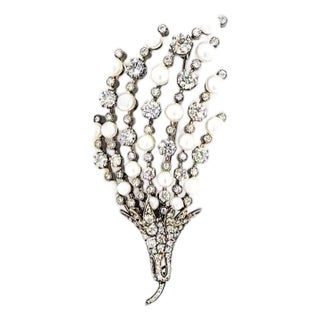 Art Deco 9 Carat Pearl Diamond Gold Brooch For Sale