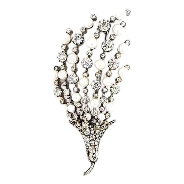 Art Deco 9 Carat Pearl Diamond Gold Brooch For Sale