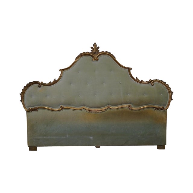 1950s Vintage Italian Gilt Wood Louis XV Style Upholstered King Size