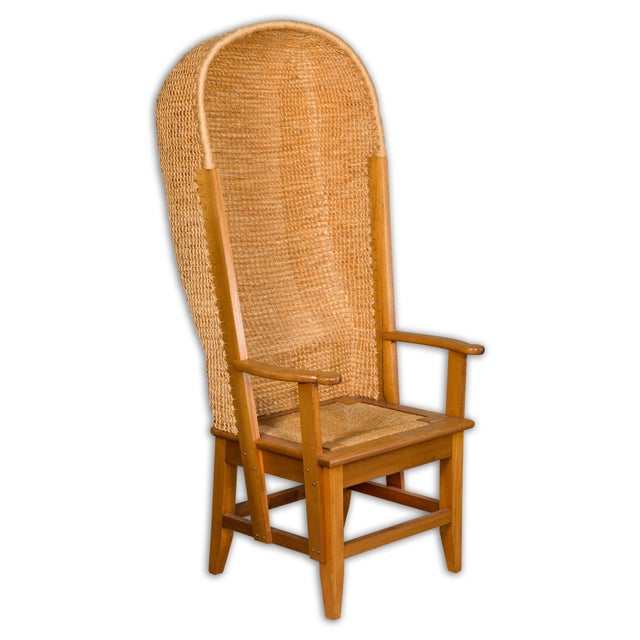 Mid 20th Century Orkney Island Midcentury Scottish Canopy Chair with Hand Woven Straw Back For Sale - Image 5 of 12