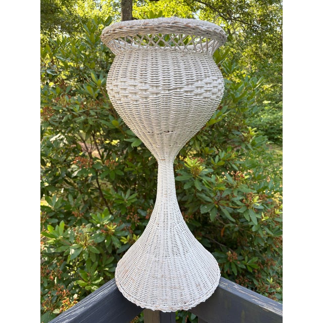 1960s Vintage Pair of Grandma's Wicker Plants Stands Shabby Chic Home Decor For Sale - Image 5 of 11