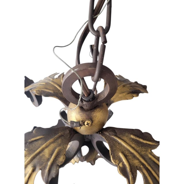 Currey & Company Huge Vintage Florentine Gold Gilt & Dark Iron Acanthus Leaf 8-Light Lantern Chandelier For Sale - Image 4 of 9