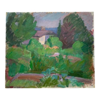 1970s Oil on Cardboard Summer Garden Landscape by Swiss Artist Kaspar Ilg For Sale