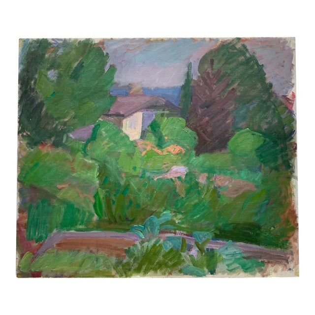 1970s Oil on Cardboard Summer Garden Landscape by Swiss Artist Kaspar Ilg For Sale