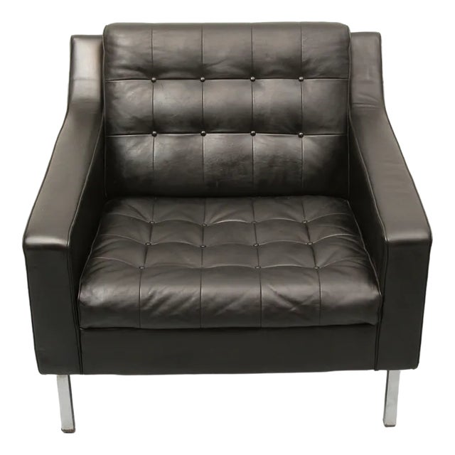 Black Leather Armchair, 1960s For Sale