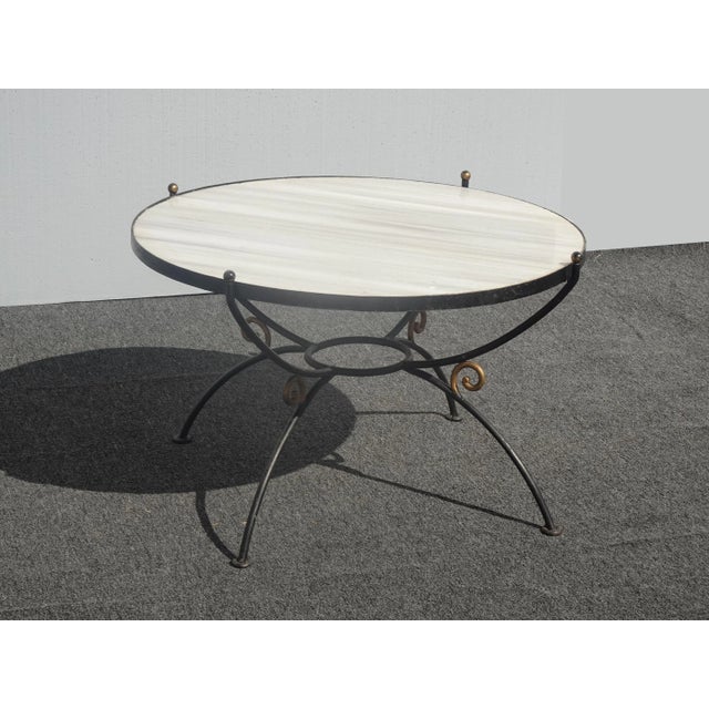 Spanish Vintage Spanish Style Wrought Iron W White & Gray Marble Top Coffee Table For Sale - Image 3 of 13