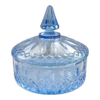 Vintage Elegant Glass Blue Candy Dish With Lid For Sale