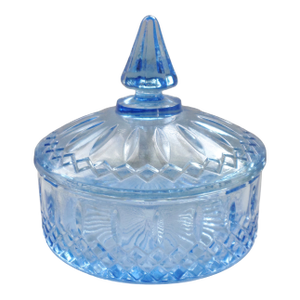 Vintage Elegant Glass Blue Candy Dish With Lid