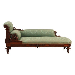 Antique American Renaissance Revival Style Carved Walnut Recamier Chaise Lounge For Sale