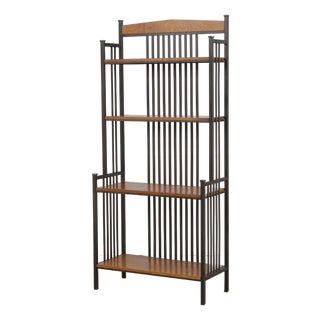 Stickley Oak 4 Tier Metal Bookshelf Bakers Rack For Sale