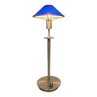 Postmodern German Holtkötter Satin Nickel & Cobalt Blue Glass Desk Lamp For Sale