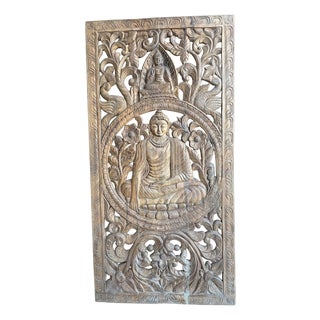 Antique Hand-Carved Solid Wood Buddha Wall Panel | Meditation Spiritual Wall Art 72x35 For Sale