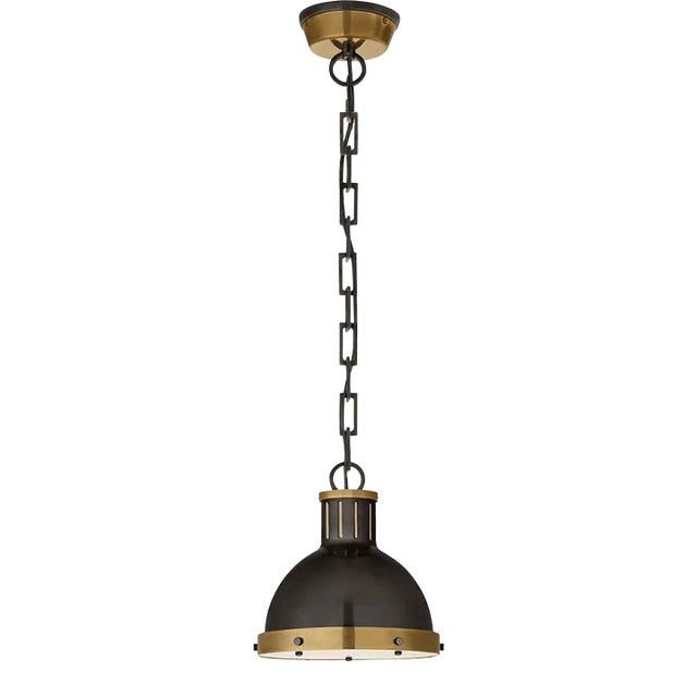 Thomas O'Brien for Visual Comfort Signature Hicks Small Pendant in Bronze & Hand-Rubbed Antique Brass with Acrylic Diffuser For Sale