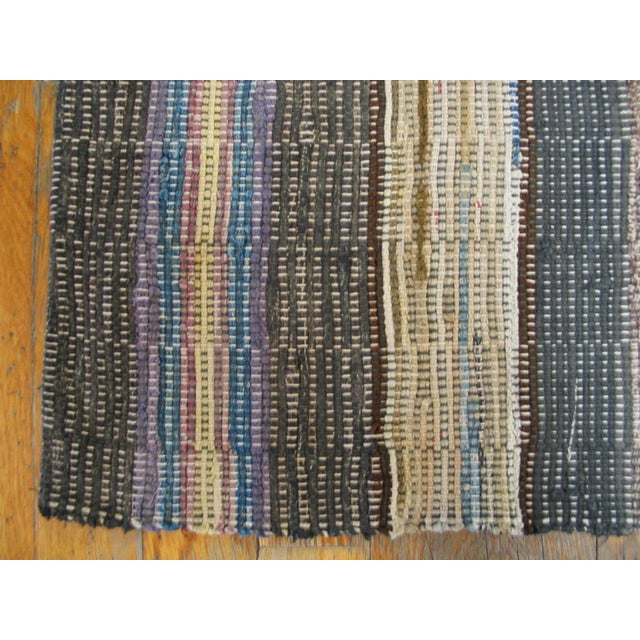 1900s Multicolor Stripe Antique American Rag Rug 10'8" X 12'0" Flatweave Wool Carpet For Sale - Image 4 of 5