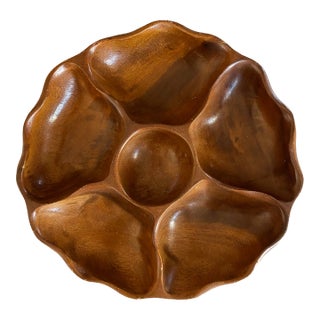 Mid Century Wood Lazy Susan Serving Tray For Sale