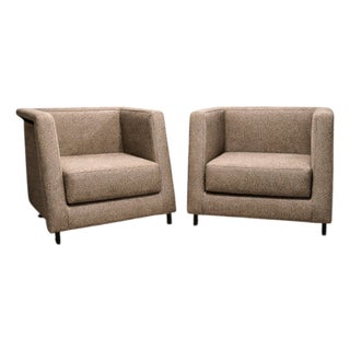 Geraldo De Barros Pair of Armchairs in Blackened Steel & Taupe Mushroom Wool Bouclé, Brazil, 1970s For Sale