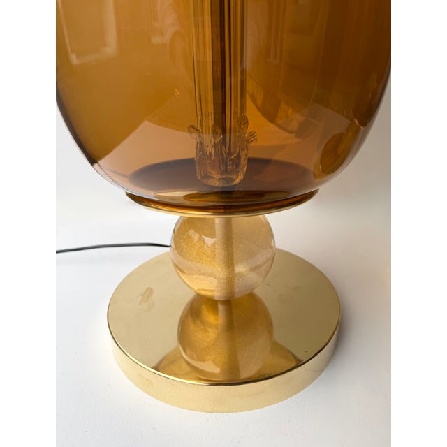 Contemporary Pair of Brass and Murano Glass Green Shades Lamps, Italy For Sale - Image 9 of 11