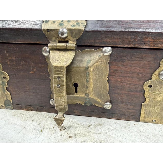 Antique Indian Jewelry Box in Wood and Brass, 1800s For Sale - Image 4 of 16